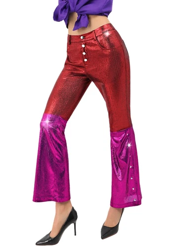 CUFISUR 70s Disco Metallic Bell Pants for Halloween