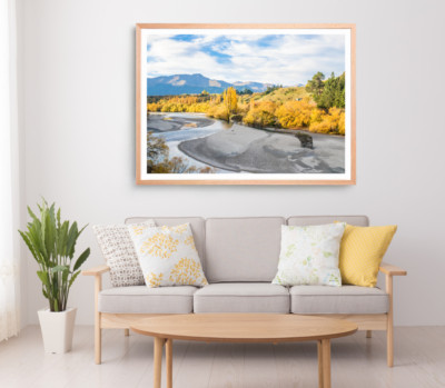 Mountain Print,Forest & Tree Wall Art,Cloudy Sky Framed Nature Wall Art,Natural