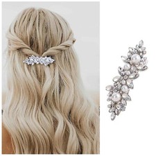 Vintage Rhinestone Hair Clip Crystal Wedding Hairclip Barrette Shiny Cz Pearl...