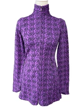 Ibex Women’s XS Full Zip Merino Wool Jacket Purple Damask Pattern Made in USA