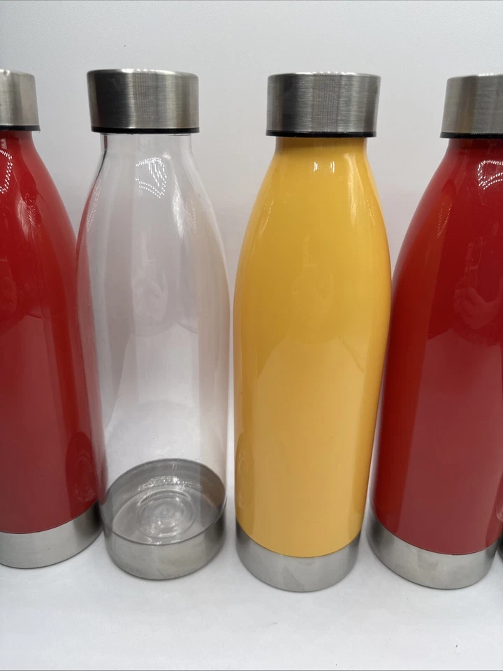 Set Of 5 Plastic Water Bottles With stainless steel screw lids Red Clear Yellow - Image 3 of 4