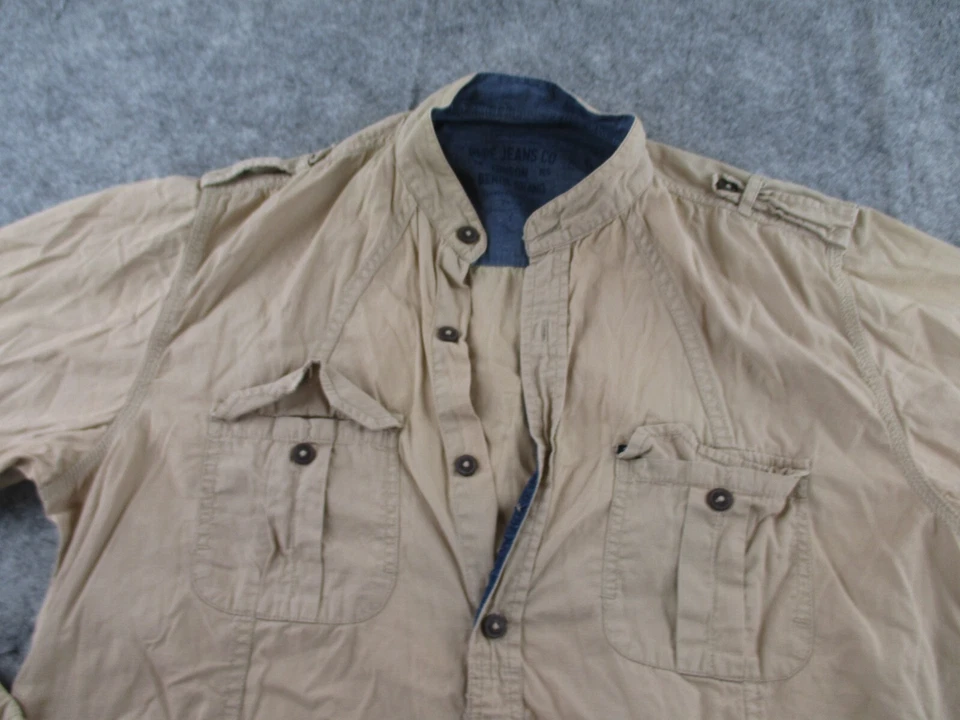Pepe Jeans Co Shirt Large Cotton Long Sleeve Collared Button Up Beige Khaki - image 2 of 4