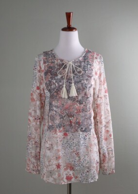 Blouse/chemisier Tahari à Motifs Floraux Transparent (sheer) - Taille M - Manches 3/4 - Occasion TB
