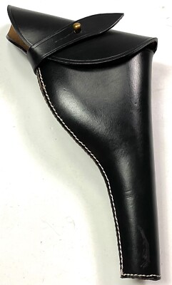 ETUI D'OFFICIER EN CUIR NOIR AVEC SA BRETELLE POUR REVOLVER D'ORDONNANCE ST ETIENNE MODELE 1892 Etui Jambon