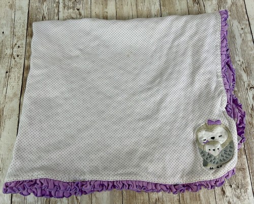 Carters Just One You Baby Blanket Purple Embroidered Owls Ruffle Trim - Picture 7 of 8