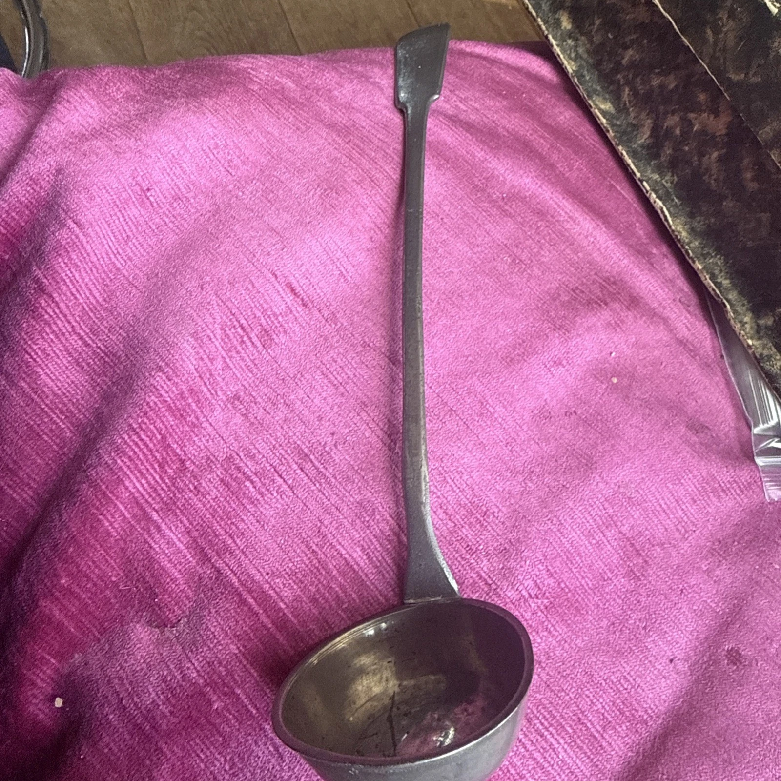Antique Pewter Toddy Sauce Ladle Spoon 19th C 29 cm full makers marks