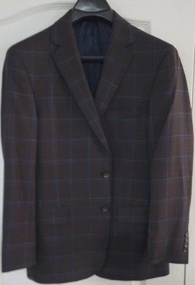 JAB Reserve Men's Brown Blue Windowpane 2 Button Sportcoat E. Thomas Size 42 Reg