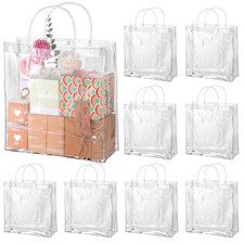 Clear Gift Bags 11x11x4 Large Reusable Plastic Bags with Handles Party Favors