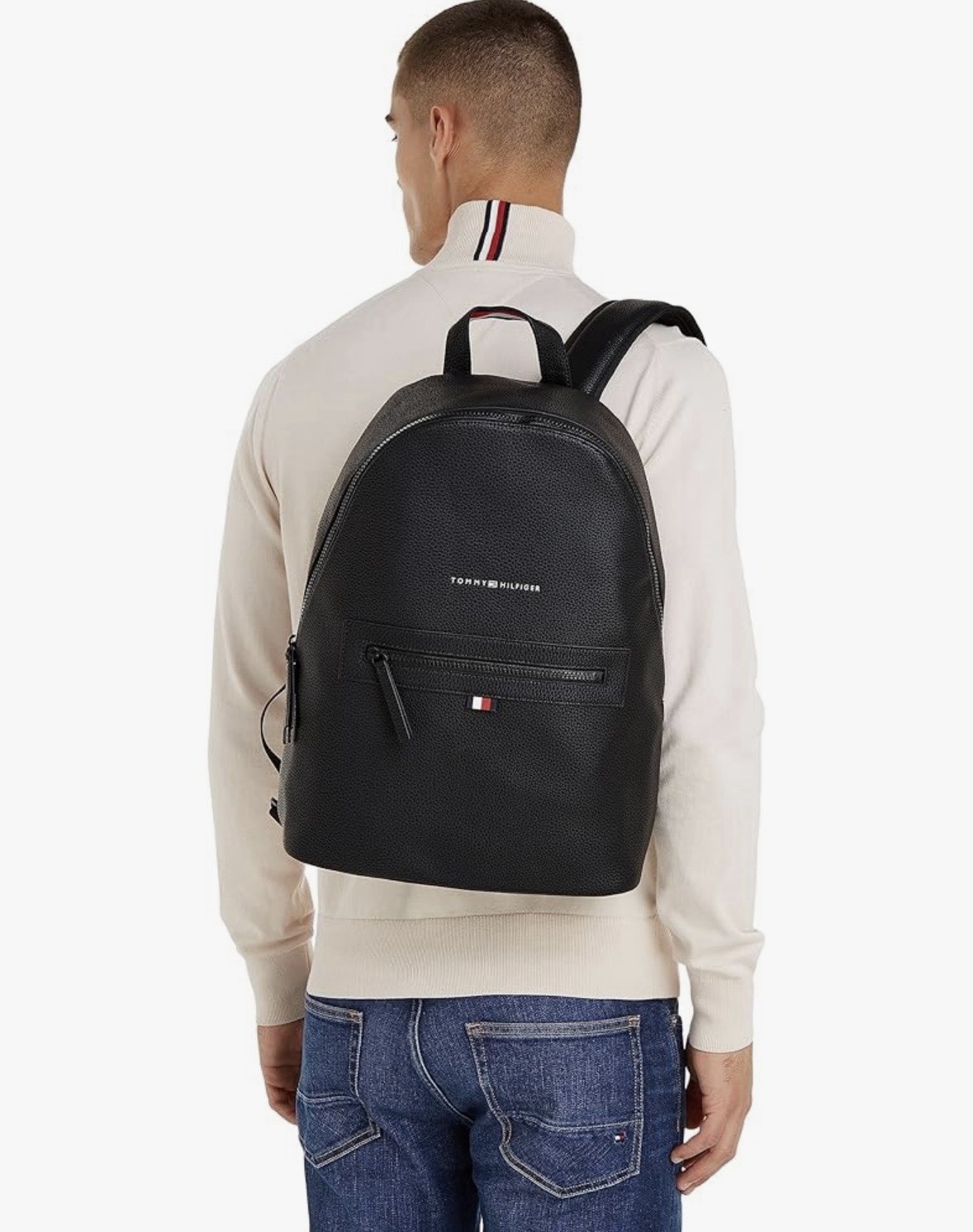 Tommy Hilfiger Faux Leather Backpack with Laptop Sleeve & Zipper image 4