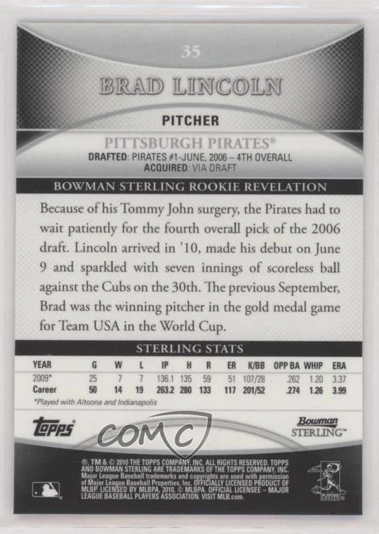 2010 Bowman Sterling Brad Lincoln #35 - Image 2 of 2