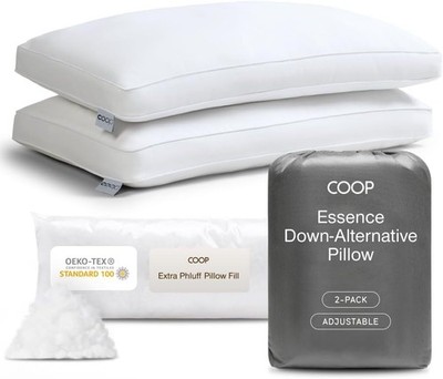 Coop  The Essence  KING 2 Pack Adjustable Down Alternative Pillows 17x33
