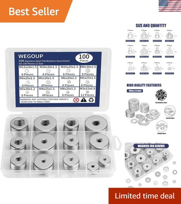 #ad Heavy Duty Stainless Steel Washer Set: 100 Pieces in 12 Sizes for All Projects $15.99