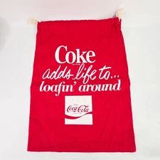 Vintage Coca-Cola Red Drawstring Cinch 17 x 13 Coke Adds Life To Loafin' Around