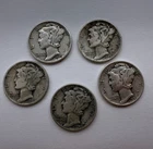 Mercury Dimes 1945 90% Silver [Lot of 5]