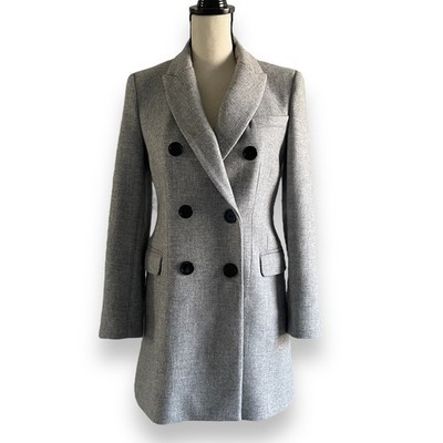 Zara Woman MANTECO Grey Wool Blend Double Breasted Tailored Coat Jacket XS