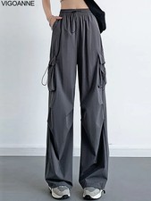 2025 Casual High Waist Wide Leg Pants Autumn Women Gray Cargo Pants Sum