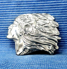 Native American Indian Chief Headdress Belt Buckle Vintage 90s .PCB671