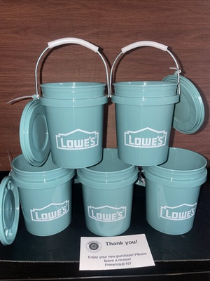 #ad Lowe#x27;s Teal 0.42 Qt BPA Free Mini Buckets w Lids Set of 5 Collectible NEW $23.99