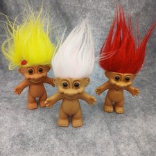 Vintage Russ Troll Dolls 4 Inches Tall Lot Of 3 Pink Red Yellow