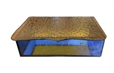 Vintage Glass Handmade Jewelry Box Signed Cobalt Amber Textured Mirror 