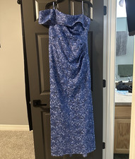 Eliza J Blue Off-Shoulder Lace Sequin Floral Long Maxi Dress Womens 14