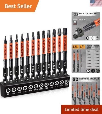 Professional 12-Piece Tamper-Proof Torx Bits, 3-Inch Length for DIY/Electronics