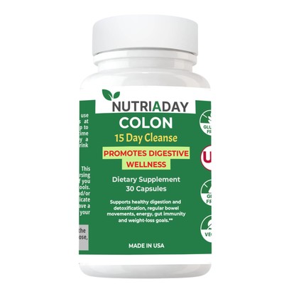 NUTRIADAY Colon Cleanse 15 Day Detox 30 Veg Capsules Bloating Relief