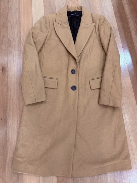 Zara Basic Smart Coat Womens Size M 10 12 Wool Brown Camel Single Breasted 