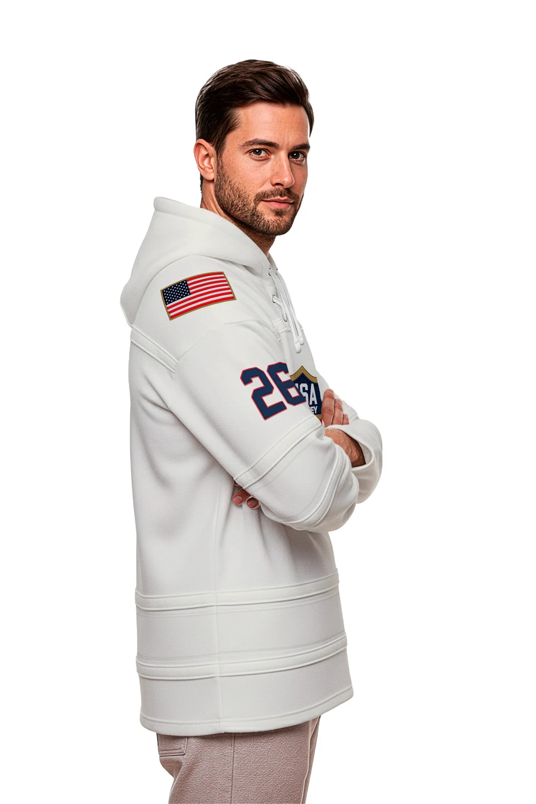 USA Hockey Shield Logo Vintage Look White Lace Hoodie
