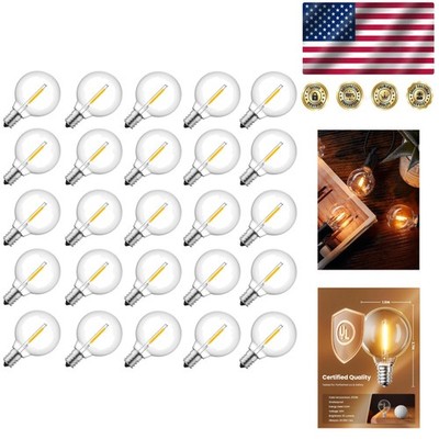 25 Pack LED G40 Bulbs, Dimmable & Shatterproof for Indoor & Outdoor Use