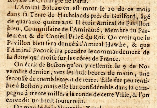 1761 Jan.31, Original French Gazette #5, Boston, Gen. Amherst, Dead of Boscawen - Picture 2 of 6