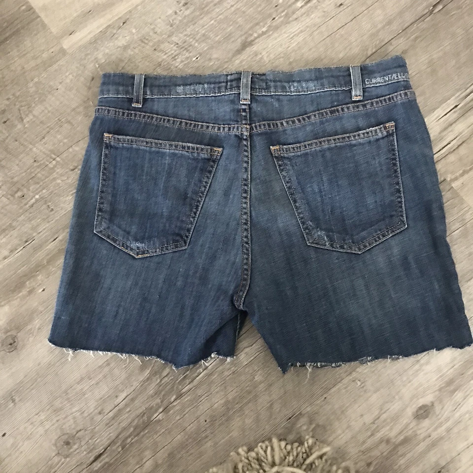 Pantalones Cortos Current Elliott The Charlie Pantalón Corte Jean Azul Denim Talla 29 Dobladillo Crudo Foto 3 de 4