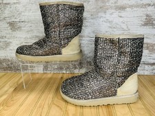 UGG Australia BRONZE CLASSIC SHORT FRILL TWEED BOOTS 1019182 Women s Size 7