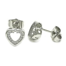 14K WHITE GOLD PLATED STUD EARRING HEART DESIGN WITH WHITE CUBIC ZIRCONIA M27