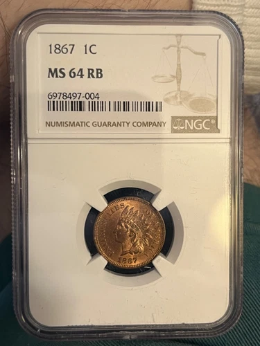 1867 Indian head cent ,  MS64 RB,  Nice & scarce