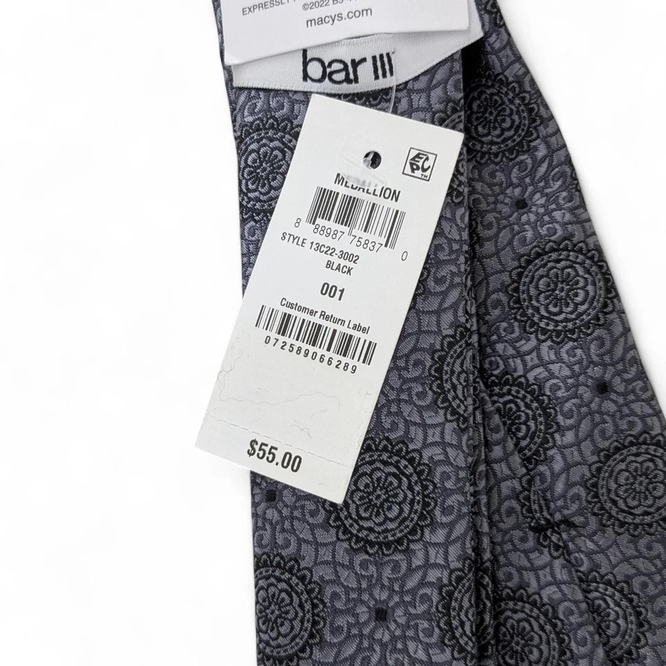 Bar III Men's Brussels Medallion Tie Necktie Slim Modern 2 3/4" Black OS $55 - Image 3 of 4