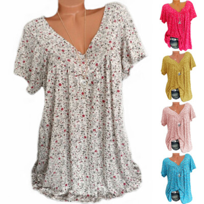 Plus Size Damen Kurzarm-T-Shirt Mit V-Ausschnitt Lockere Lässige Bluse  