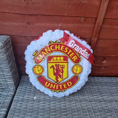 Kunstseide Beerdigung Blumen Fußball Abzeichen Kranz Denkmal MAN UNITED LOGO