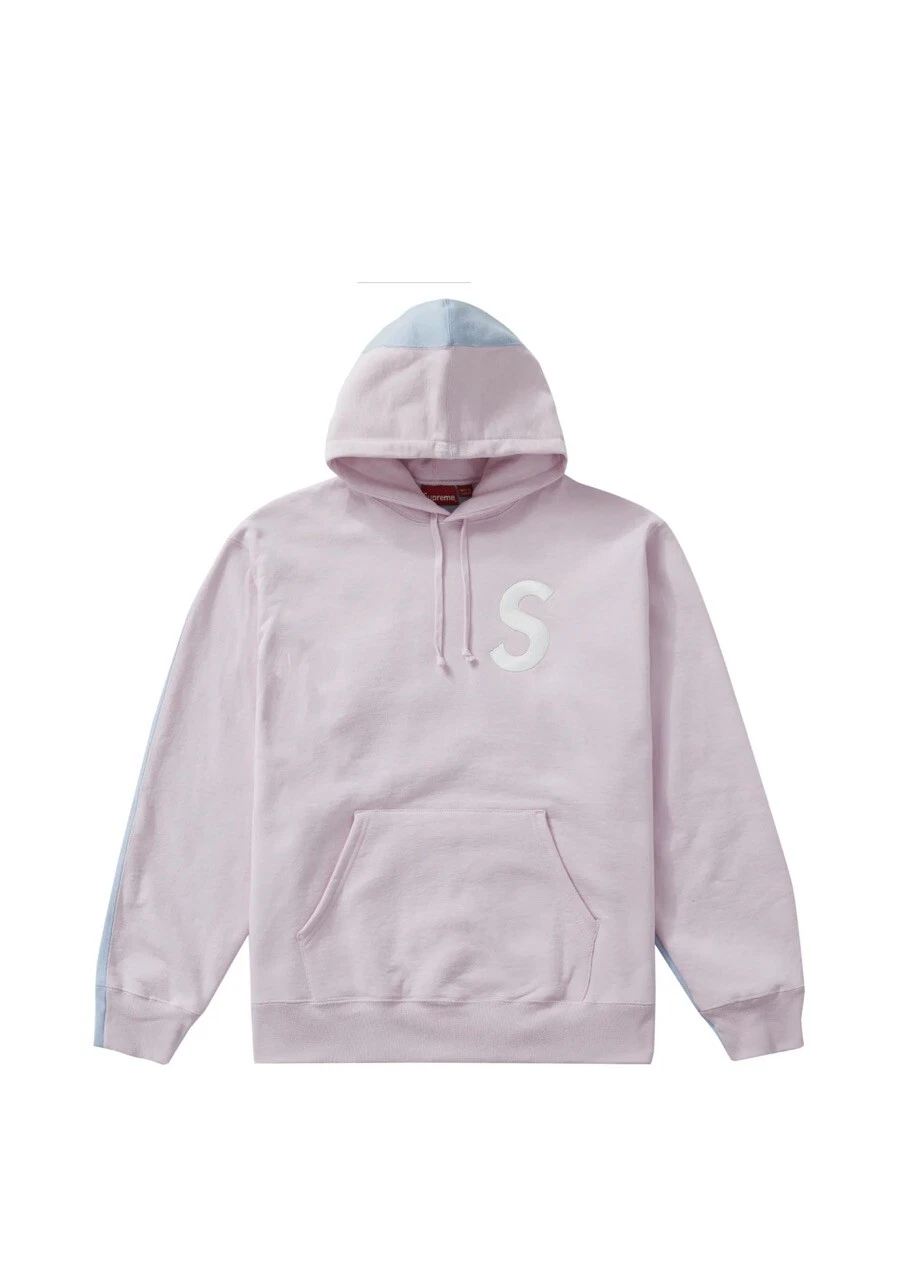 Sweat shirt à capuche fendue logo Supreme S rose clair et bleu M