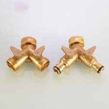 3/4" Brass 2 Way Hose Pipe Splitter Tap Quick Connector Water Irrigation Valve