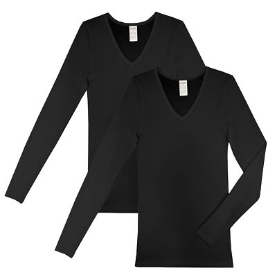 HERMKO 13680 2er Pack Damen langarm Unterhemd mit V-Ausschnitt