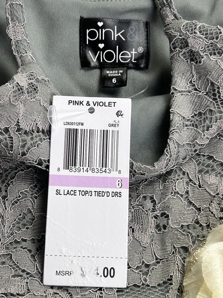 Pink & Violet Dress Baby Girls Size 6 Holiday Outfit Tiered Lace Dress Gray NWT - Image 3 of 4