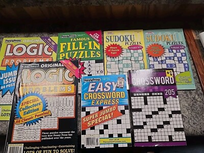 Sudoku, Crossword,  Fill-in And Logic Problem Puzzle Books Lot Of 7