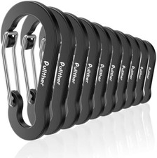 10 Pack 2.76" Large Aluminum Carabiner Clips - Lightweight for Outdoors Black