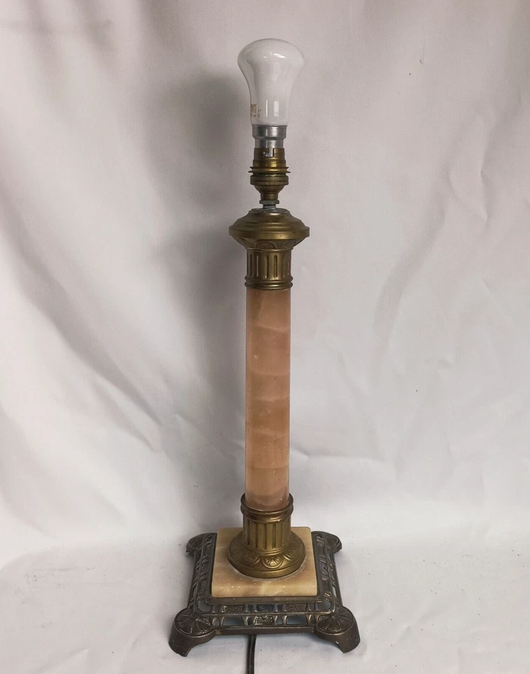 Lampe de table Napoléon III en albâtre et régule - XIXe S. - Hauteur 40 cm - Photo 3/4