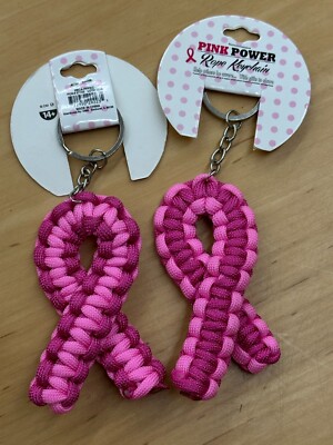 Two (2) PINK POWER Breast Cancer Awareness Key Chains New BRAIDED ROPE ...