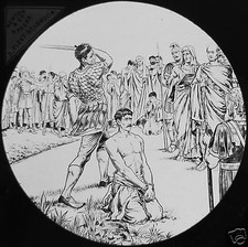 Glass Magic Lantern Slide ROMAN SOLDIER EXECUTING MAN C1890 RELIGION ST ALBANS