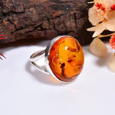 Baltic Amber Gemstone Ring 925 Sterling Silver Boho Rings Jewelry Gift for Her