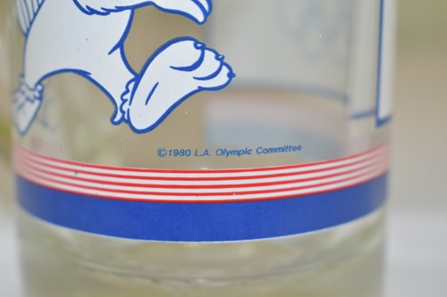 Tazza vetro vintage 1980 Los Angeles LA Olimpiadi ~ Sam l'Aquila incisa - Foto 5 di 9