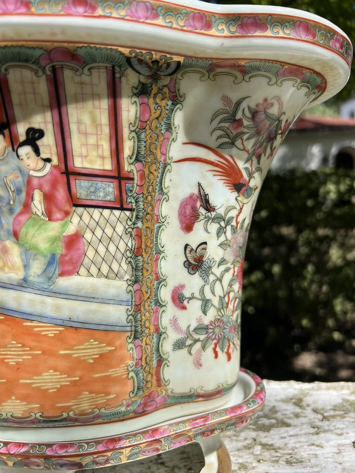 Centro de mesa de porcelana fina china Famille Rose florero Foto 3 de 4